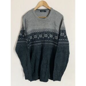 James Pringle Vintage Men's Winter Sweater Large Blue White Retro Fair Isle Y2K